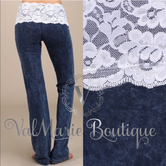 SZ M LAST 1 -Mineral Washed Lace Waist Lounge Pant - Picture 2 of 2